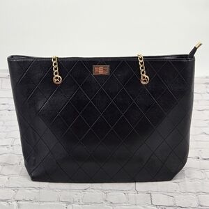 Elegant Black Quilted Tote Bag NWOT